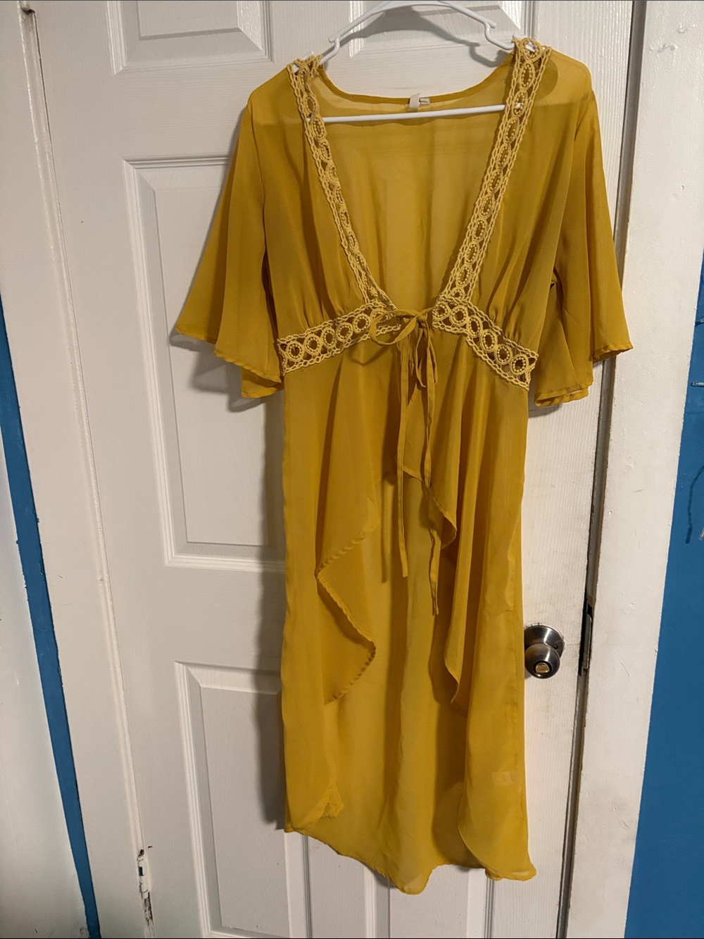 Mustard Yellow Crochet-Trim Maxi Dress